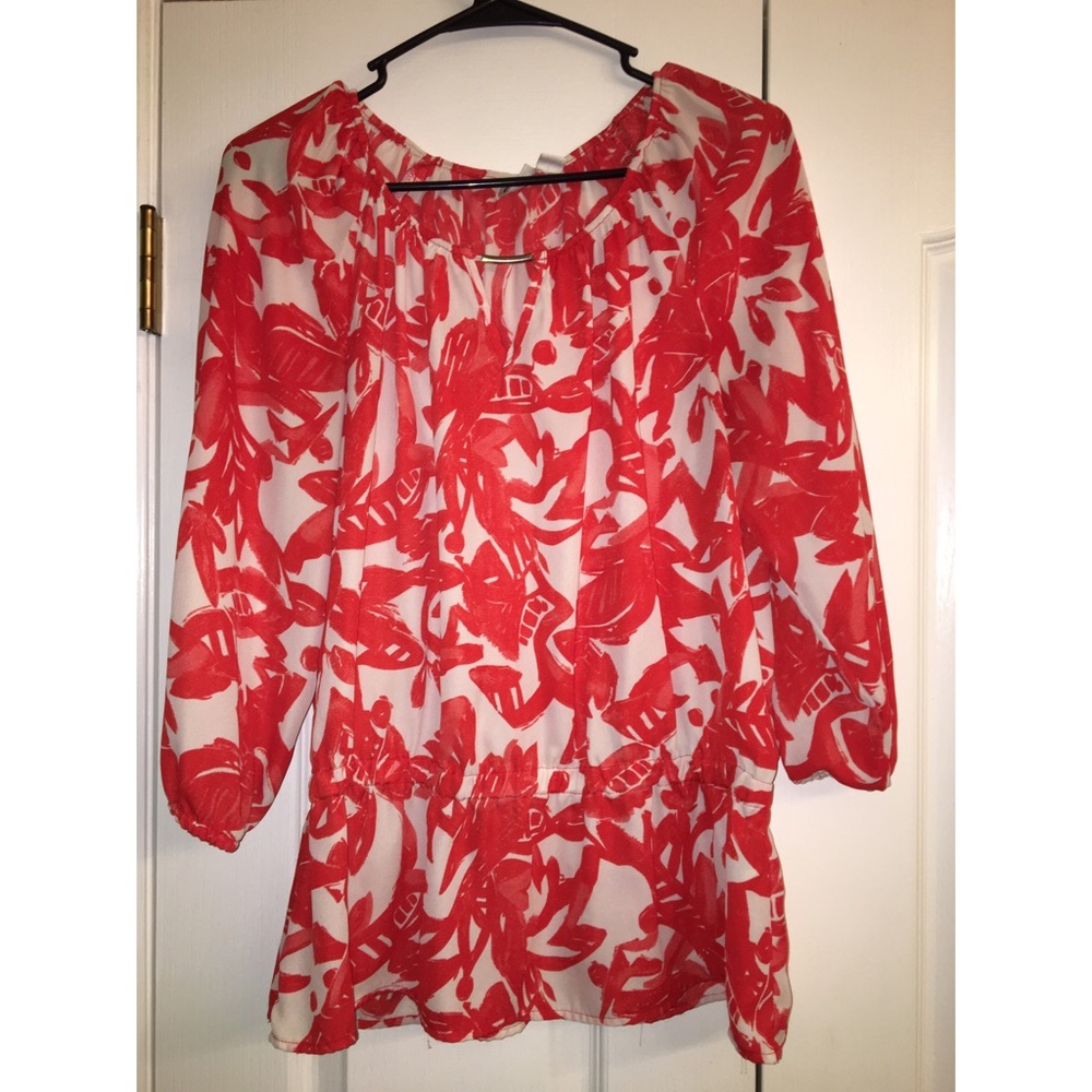 🧡🌺 Orange Floral Peplum Top🌺🧡